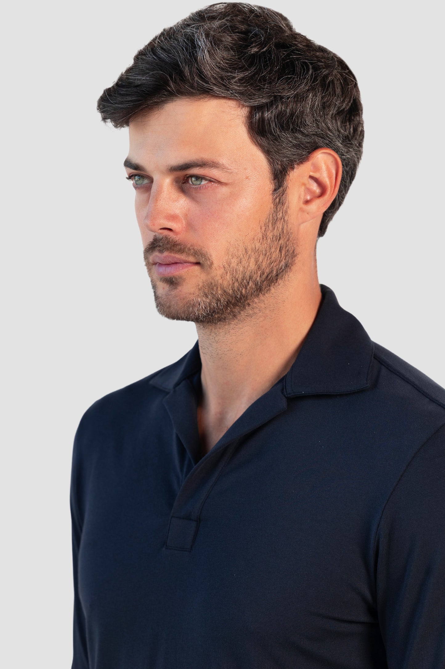 Pima Cotton Stretch Long Sleeve Buttonless Polo