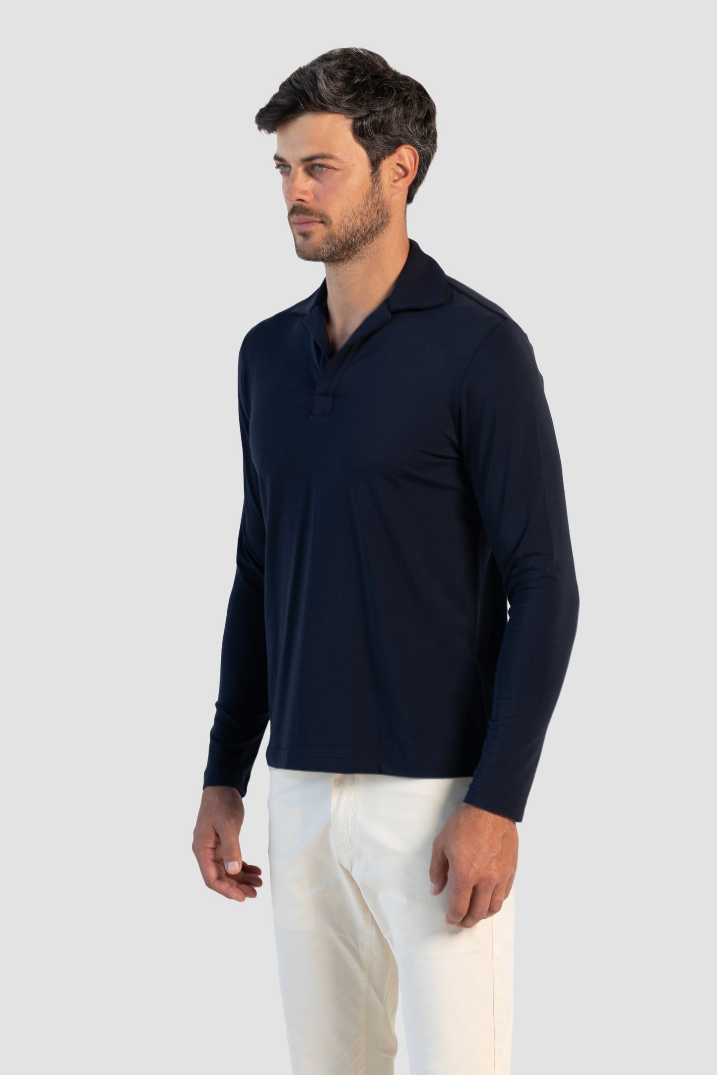 Pima Cotton Stretch Long Sleeve Buttonless Polo