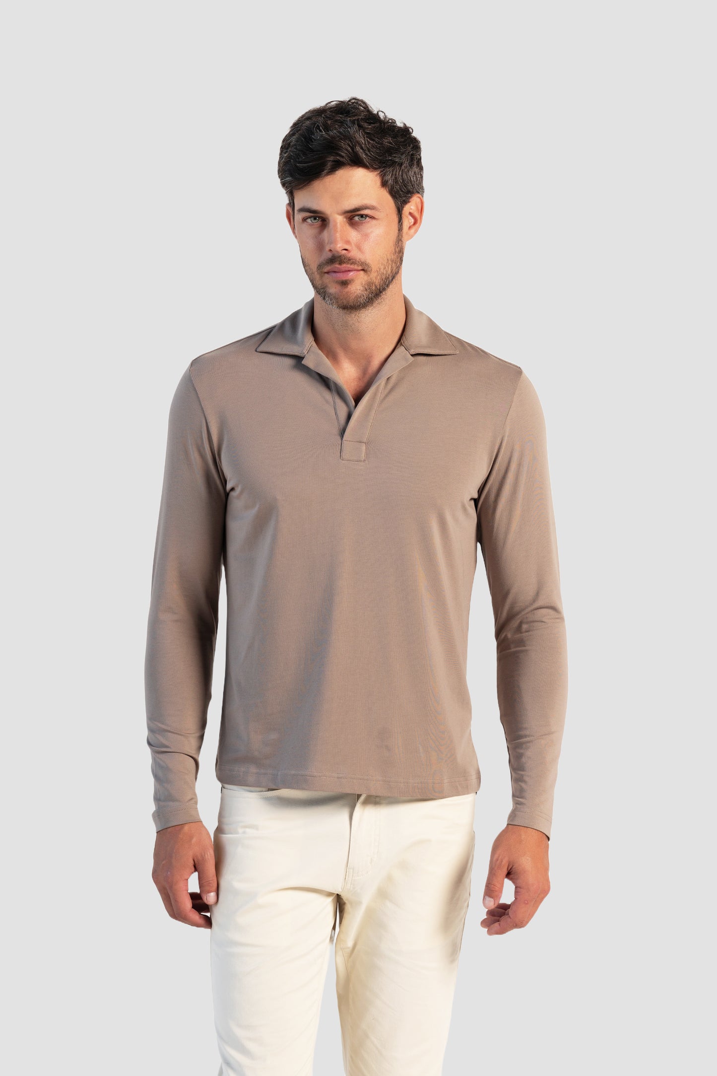 Pima Cotton Stretch Long Sleeve Buttonless Polo