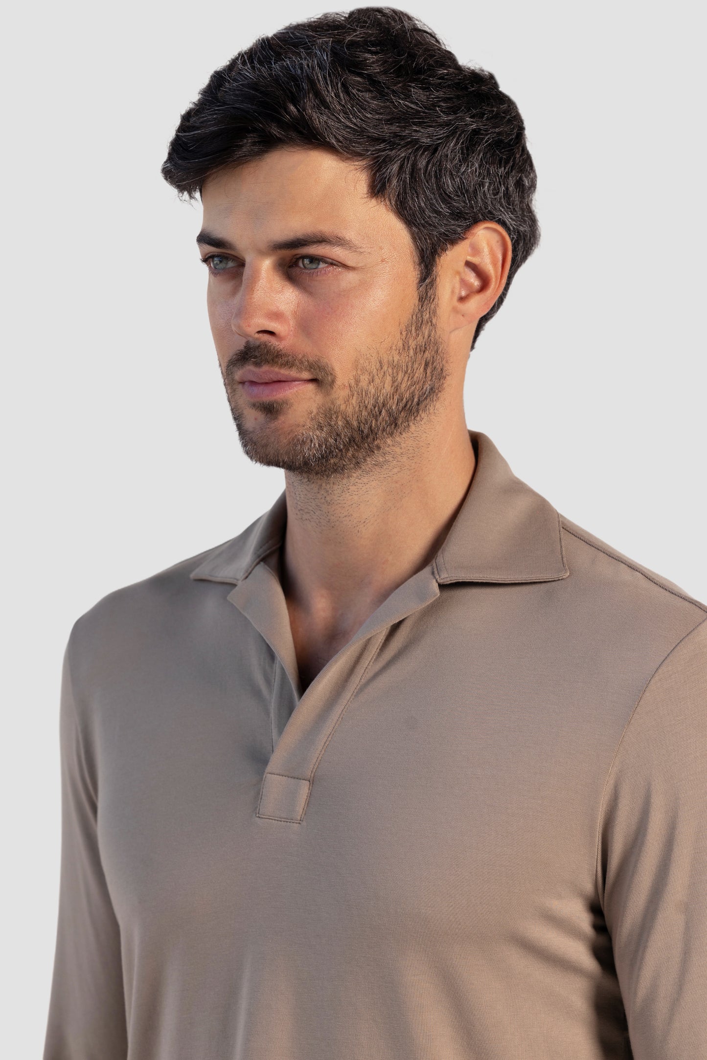 Pima Cotton Stretch Long Sleeve Buttonless Polo