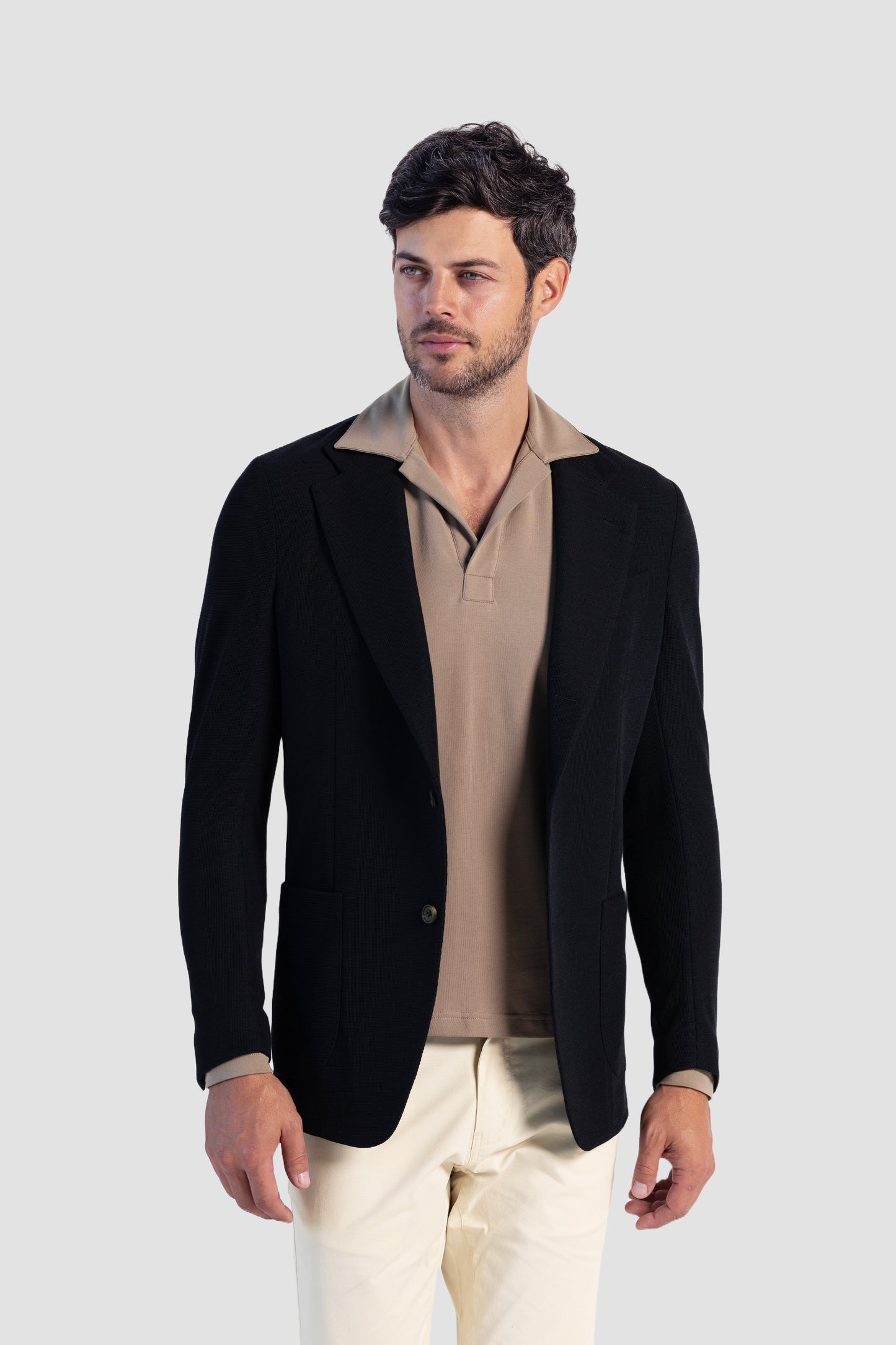 Pima Cotton Stretch Long Sleeve Buttonless Polo