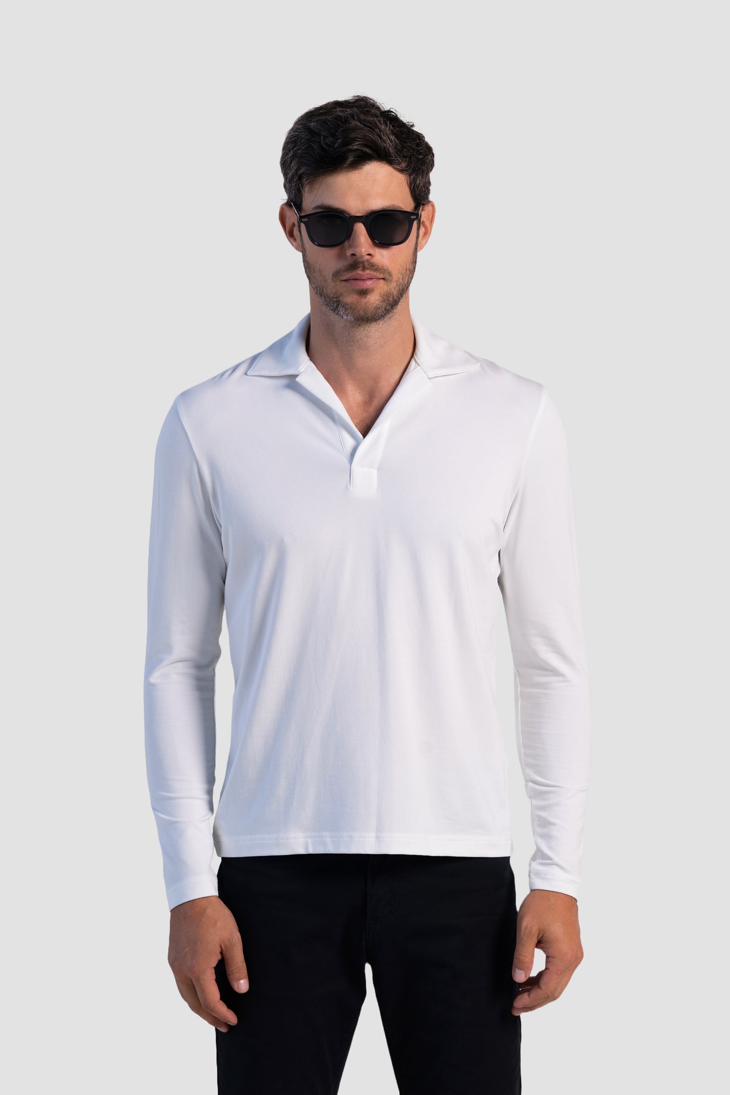 Pima Cotton Stretch Long Sleeve Buttonless Polo