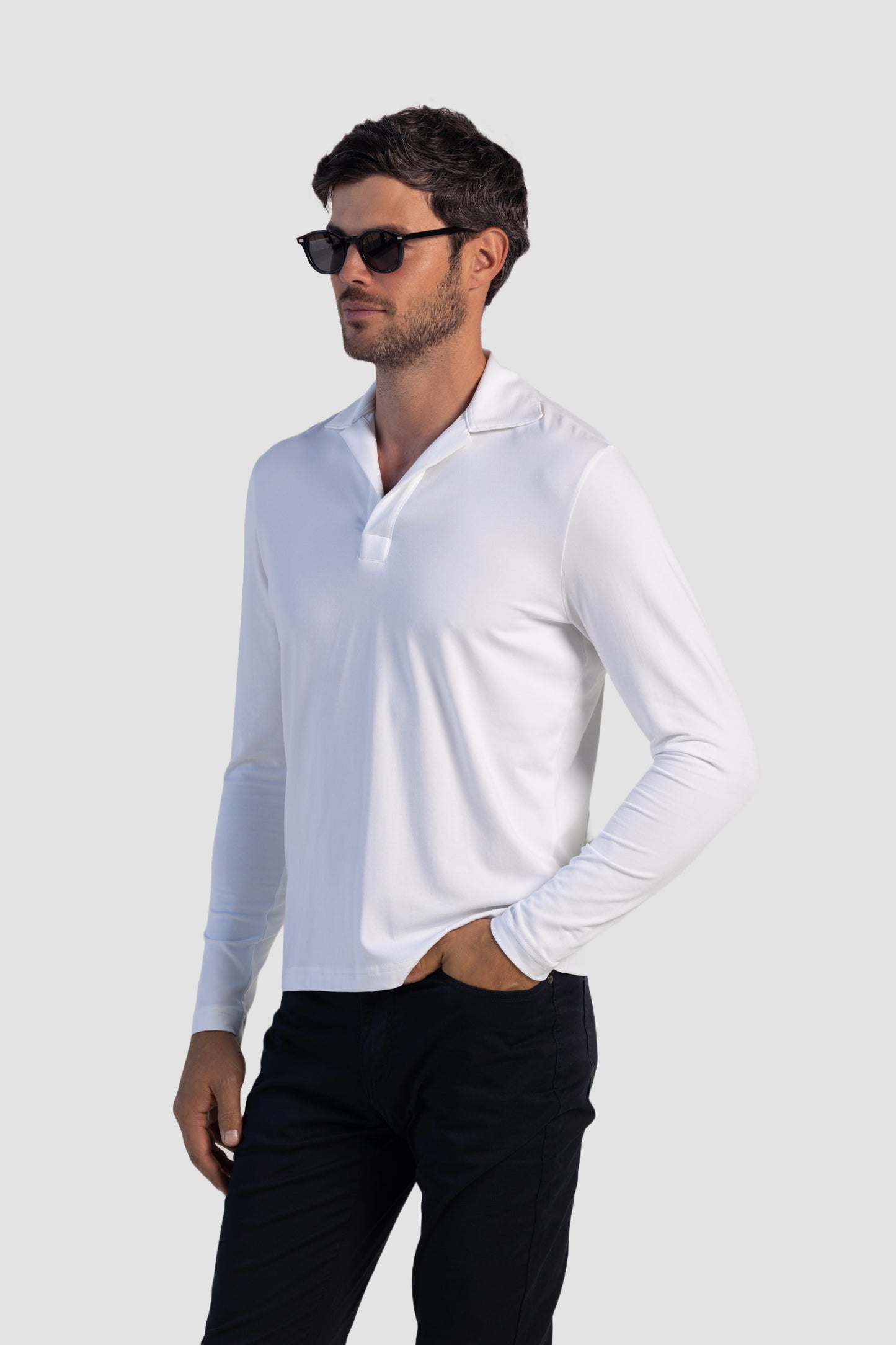 Pima Cotton Stretch Long Sleeve Buttonless Polo