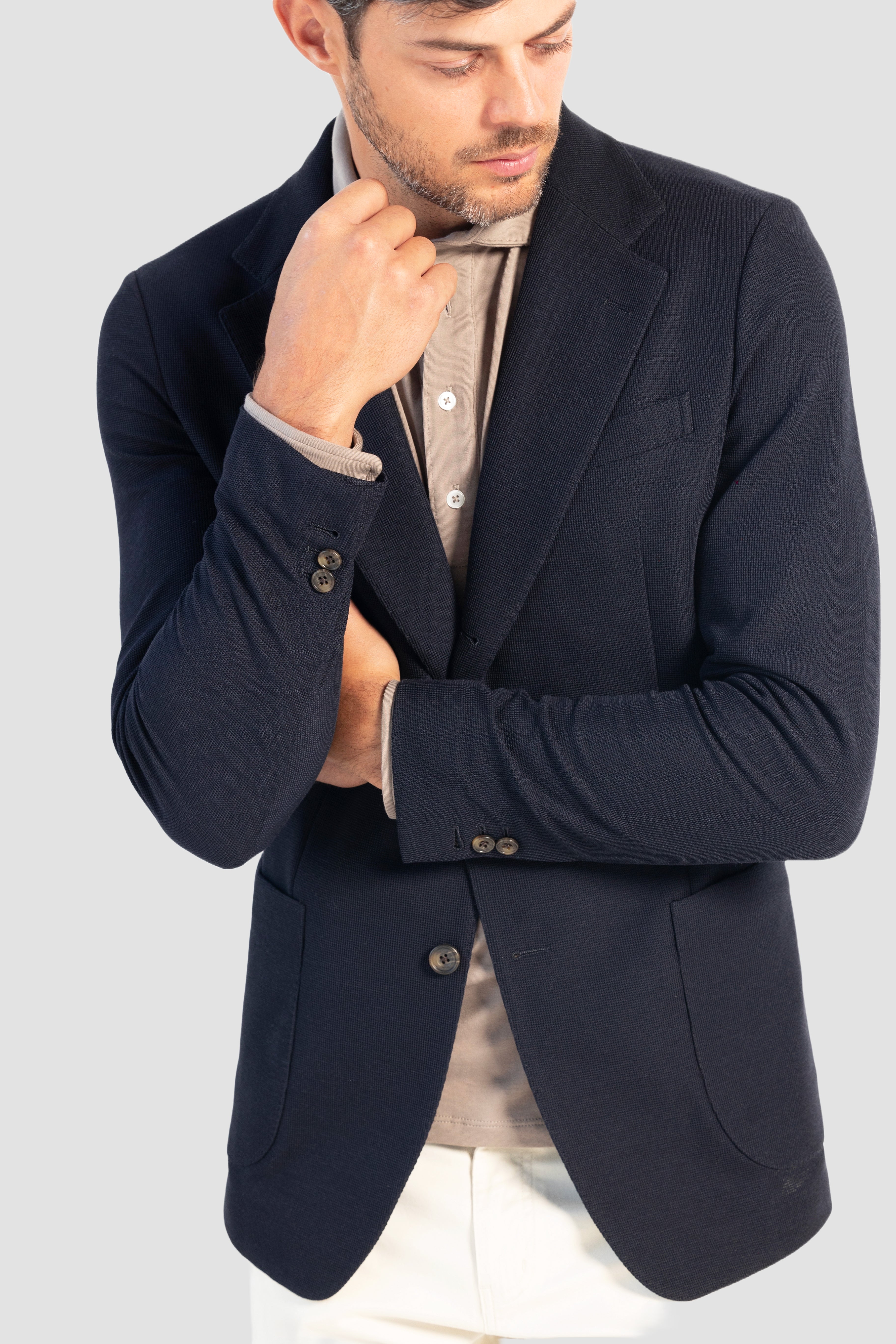 Luxury Stretch Wool Blend Waffle Design Slim-Fit Blazer